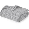imageBedsure 100 Cotton Blanket Queen Size for Summer Ultra Soft Waffle Weave Queen Blanket for Bed Lightweight Thin Woven Breathable Bedding Gifts for Women Men Kids Dark Green 90quot x 90quotGrey
