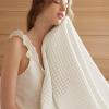 imageBedsure 100 Cotton Blanket Queen Size for Summer Ultra Soft Waffle Weave Queen Blanket for Bed Lightweight Thin Woven Breathable Bedding Gifts for Women Men Kids Dark Green 90quot x 90quotIvory