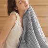 imageBedsure 100 Cotton Blanket Queen Size for Summer Ultra Soft Waffle Weave Queen Blanket for Bed Lightweight Thin Woven Breathable Bedding Gifts for Women Men Kids Dark Green 90quot x 90quotGrey