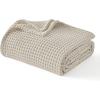 imageBedsure 100 Cotton Blanket Queen Size for Summer Ultra Soft Waffle Weave Queen Blanket for Bed Lightweight Thin Woven Breathable Bedding Gifts for Women Men Kids Dark Green 90quot x 90quotLinen Beige