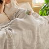 imageBedsure 100 Cotton Blanket Queen Size for Summer Ultra Soft Waffle Weave Queen Blanket for Bed Lightweight Thin Woven Breathable Bedding Gifts for Women Men Kids Dark Green 90quot x 90quotLinen Beige