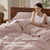 imageBedsure 100 Washed Cotton Duvet Cover Queen Size  Khaki Minimalist Cotton Duvet Cover Linen Like for All Seasons  GentleSoft Plain Simple Bedding Khaki Queen 90quotx90quot10  Petal Pink No Comforter