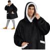 imageBedsure Blanket Hoodie Wearable Blanket for Adults ampamp Kids as Gifts for Women Men Birthday Gifts for Women Mom Girl Sherpa Oversized Hoodie Grey StandardBlack