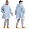 imageBedsure Blanket Hoodie Wearable Blanket for Adults ampamp Kids as Gifts for Women Men Birthday Gifts for Women Mom Girl Sherpa Oversized Hoodie Grey StandardSky Blue
