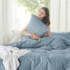 imageBedsure Boho Duvet Cover Queen Size  Grey Breathable ampamp Soft Boho Bedding Machine Washable Comforter Cover for All Seasons Includes 1 Duvet Cover 90quotx90quot with 2 Pillow Shams ampamp Zipper Closure22  Mineral Blue  Stripe No Comforter