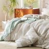 imageBedsure Cooling Duvet Cover Queen Size Cotton ampamp Rayon Derived from Bamboo Blend Duvet Cover Set for Hot Sleepers UltraSoft Breathable ampamp Lightweight Home Bedding for All Seasons White90quotx90quot19  Strip Linen No Comforter