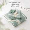 imageBedsure Cooling Duvet Cover Queen Size Cotton ampamp Rayon Derived from Bamboo Blend Duvet Cover Set for Hot Sleepers UltraSoft Breathable ampamp Lightweight Home Bedding for All Seasons White90quotx90quot19  Strip Green No Comforter