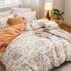 imageBedsure Duvet Cover Queen Size  Reversible Green Queen Duvet Cover Set with Zipper Closure 3 Pieces Floral Patterned Bedding Set with 8 Corner Ties and 2 Pillow Shams06  Apricot Buff No Comforter