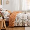imageBedsure Duvet Cover Queen Size  Reversible Green Queen Duvet Cover Set with Zipper Closure 3 Pieces Floral Patterned Bedding Set with 8 Corner Ties and 2 Pillow Shams06  Apricot Buff No Comforter