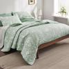 imageBedsure Floral White Quilt Set  Queen Size Reversible Quilt Bedding Set 3 Pieces Lightweight Bedspread Soft Botanical Bed Coverlet with 2 Pillow Shams for All Seasons 90quotx96quot10  Green