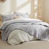 imageBedsure Floral White Quilt Set  Queen Size Reversible Quilt Bedding Set 3 Pieces Lightweight Bedspread Soft Botanical Bed Coverlet with 2 Pillow Shams for All Seasons 90quotx96quot11  Frost Grey