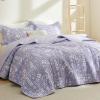 imageBedsure Floral White Quilt Set  Queen Size Reversible Quilt Bedding Set 3 Pieces Lightweight Bedspread Soft Botanical Bed Coverlet with 2 Pillow Shams for All Seasons 90quotx96quot12  Purple