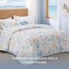 imageBedsure Floral White Quilt Set  Queen Size Reversible Quilt Bedding Set 3 Pieces Lightweight Bedspread Soft Botanical Bed Coverlet with 2 Pillow Shams for All Seasons 90quotx96quot02  Sea World
