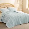 imageBedsure Floral White Quilt Set  Queen Size Reversible Quilt Bedding Set 3 Pieces Lightweight Bedspread Soft Botanical Bed Coverlet with 2 Pillow Shams for All Seasons 90quotx96quot14  Aqua