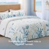 imageBedsure Floral White Quilt Set  Queen Size Reversible Quilt Bedding Set 3 Pieces Lightweight Bedspread Soft Botanical Bed Coverlet with 2 Pillow Shams for All Seasons 90quotx96quot03  Ocean Shells