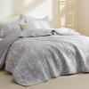 imageBedsure Floral White Quilt Set  Queen Size Reversible Quilt Bedding Set 3 Pieces Lightweight Bedspread Soft Botanical Bed Coverlet with 2 Pillow Shams for All Seasons 90quotx96quot11  Frost Grey