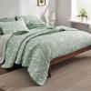 imageBedsure Floral White Quilt Set  Queen Size Reversible Quilt Bedding Set 3 Pieces Lightweight Bedspread Soft Botanical Bed Coverlet with 2 Pillow Shams for All Seasons 90quotx96quot10  Green