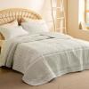 imageBedsure Floral White Quilt Set  Queen Size Reversible Quilt Bedding Set 3 Pieces Lightweight Bedspread Soft Botanical Bed Coverlet with 2 Pillow Shams for All Seasons 90quotx96quot16  Linen Color