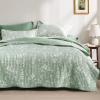 imageBedsure Floral White Quilt Set  Queen Size Reversible Quilt Bedding Set 3 Pieces Lightweight Bedspread Soft Botanical Bed Coverlet with 2 Pillow Shams for All Seasons 90quotx96quot10  Green