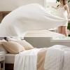 imageBedsure GentleSoft 100 Cotton Blanket Queen Size for Bed  Breathable and Lightweight Soft Cozy Textured Herringbone Woven Blanket for Summer Linen Beige 90x90 inches02  White