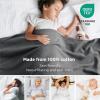 imageBedsure GentleSoft 100 Cotton Blanket Queen Size for Bed  Breathable and Lightweight Soft Cozy Textured Herringbone Woven Blanket for Summer Linen Beige 90x90 inches04  Dark Grey