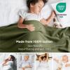 imageBedsure GentleSoft 100 Cotton Blanket Queen Size for Bed  Breathable and Lightweight Soft Cozy Textured Herringbone Woven Blanket for Summer Linen Beige 90x90 inches03  Olive Green