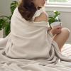 imageBedsure GentleSoft 100 Cotton Blanket Queen Size for Bed  Breathable and Lightweight Soft Cozy Textured Herringbone Woven Blanket for Summer Linen Beige 90x90 inches01  Linen Beige