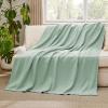 imageBedsure GentleSoft 100 Cotton Blanket Queen Size for Bed  Breathable and Lightweight Soft Cozy Textured Herringbone Woven Blanket for Summer Linen Beige 90x90 inches10  Sage Green