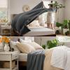 imageBedsure GentleSoft 100 Cotton Blanket Queen Size for Bed  Breathable and Lightweight Soft Cozy Textured Herringbone Woven Blanket for Summer Linen Beige 90x90 inches04  Dark Grey