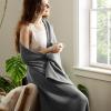 imageBedsure GentleSoft 100 Cotton Blanket Queen Size for Bed  Breathable and Lightweight Soft Cozy Textured Herringbone Woven Blanket for Summer Linen Beige 90x90 inches04  Dark Grey