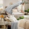 imageBedsure GentleSoft 100 Cotton Blanket Queen Size for Bed  Breathable and Lightweight Soft Cozy Textured Herringbone Woven Blanket for Summer Linen Beige 90x90 inches04  Grey