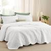 imageBedsure King Quilt Set  Ultra Soft Quilt Bedding Set for Green Bedroom Decor Lightweight AllSeason King Size Comforter with 2 Pillow Shams Dark Green Summer Bedspread Coverlet 106x96 Inch19  Pure White  Leaf
