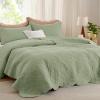imageBedsure King Quilt Set  Ultra Soft Quilt Bedding Set for Green Bedroom Decor Lightweight AllSeason King Size Comforter with 2 Pillow Shams Dark Green Summer Bedspread Coverlet 106x96 Inch22  Desert Sage  Leaf