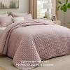 imageBedsure King Quilt Set  Ultra Soft Quilt Bedding Set for Green Bedroom Decor Lightweight AllSeason King Size Comforter with 2 Pillow Shams Dark Green Summer Bedspread Coverlet 106x96 Inch12  Dusty Rose  Clover