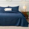 imageBedsure King Quilt Set  Ultra Soft Quilt Bedding Set for Green Bedroom Decor Lightweight AllSeason King Size Comforter with 2 Pillow Shams Dark Green Summer Bedspread Coverlet 106x96 Inch27  Navy  Geometric