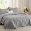 imageBedsure King Quilt Set  Ultra Soft Quilt Bedding Set for Green Bedroom Decor Lightweight AllSeason King Size Comforter with 2 Pillow Shams Dark Green Summer Bedspread Coverlet 106x96 Inch25  Grey  Leaf