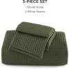 imageBedsure Luxury Waffle Duvet Cover Queen Size  Textured Duvet Cover Set Soft Breathable Bedding Set 90quotx90quot with 2 Pillow Shams for All Season Linen Comforter Not Included07  Olive Green No Comforter