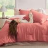 imageBedsure Queen Comforter Set  7 Pieces Sage Green Queen Bedding Set for All Seasons Boho Contrasting Design Bed in a Bag with Comforter Sheets Pillowcases ampamp Shams13  CoralPink