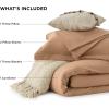 imageBedsure Queen Comforter Set 5 Pieces  Bed in a Bag with Checkered Throw Blanket and Decorative Pillow Lightweight Bedding Comforter Sets All Season Boho Bedding Linen Beige03  Burnt Orange Chenille