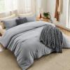 imageBedsure Queen Comforter Set 5 Pieces  Bed in a Bag with Checkered Throw Blanket and Decorative Pillow Lightweight Bedding Comforter Sets All Season Boho Bedding Linen Beige05  Dark Grey Striped