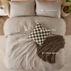 imageBedsure Queen Comforter Set 5 Pieces  Bed in a Bag with Checkered Throw Blanket and Decorative Pillow Lightweight Bedding Comforter Sets All Season Boho Bedding Linen Beige06  Light Camel Plaid