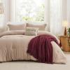 imageBedsure Queen Comforter Set 5 Pieces  Bed in a Bag with Checkered Throw Blanket and Decorative Pillow Lightweight Bedding Comforter Sets All Season Boho Bedding Linen Beige02  Warm Taupe Chenille