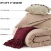 imageBedsure Queen Comforter Set 5 Pieces  Bed in a Bag with Checkered Throw Blanket and Decorative Pillow Lightweight Bedding Comforter Sets All Season Boho Bedding Linen Beige02  Warm Taupe Chenille