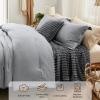 imageBedsure Queen Comforter Set 5 Pieces  Bed in a Bag with Checkered Throw Blanket and Decorative Pillow Lightweight Bedding Comforter Sets All Season Boho Bedding Linen Beige05  Dark Grey Striped