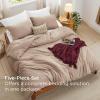 imageBedsure Queen Comforter Set 5 Pieces  Bed in a Bag with Checkered Throw Blanket and Decorative Pillow Lightweight Bedding Comforter Sets All Season Boho Bedding Linen Beige02  Warm Taupe Chenille