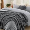 imageBedsure Queen Comforter Set 5 Pieces  Bed in a Bag with Checkered Throw Blanket and Decorative Pillow Lightweight Bedding Comforter Sets All Season Boho Bedding Linen Beige05  Dark Grey Striped