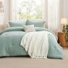 imageBedsure Queen Comforter Set 5 Pieces  Bed in a Bag with Checkered Throw Blanket and Decorative Pillow Lightweight Bedding Comforter Sets All Season Boho Bedding Linen Beige04  Sage Green Chenille