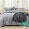 imageBedsure Queen Comforter Set 5 Pieces  Bed in a Bag with Checkered Throw Blanket and Decorative Pillow Lightweight Bedding Comforter Sets All Season Boho Bedding Linen Beige05  Dark Grey Striped