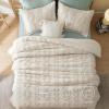imageBedsure Queen Size Comforter Set Beige Boho Tufted Bed Set Checkered Farmhouse Shabby Chic Bedding 3 Pieces 1 Plaid Geometric Comforter and 2 Pillow Shams21  Beige  Cable Stripe