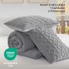 imageBedsure Queen Size Comforter Set Beige Boho Tufted Bed Set Checkered Farmhouse Shabby Chic Bedding 3 Pieces 1 Plaid Geometric Comforter and 2 Pillow Shams18  Grey  Fuzzy Cable Stripe
